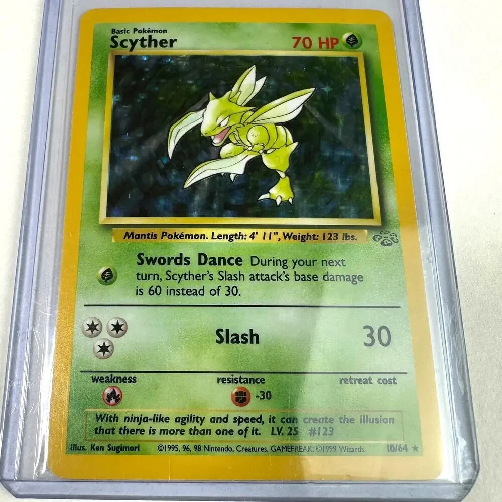 Pokemon TCG Scyther 10/64 Jungle Set Unlimited Holo Rare Excellent Condition